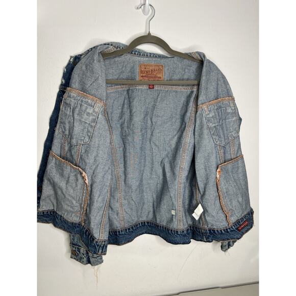 Lucky Jean Jacket Tomboy Trucker Distressed Blue Denim Women’s Size XL - Picture 3 of 11